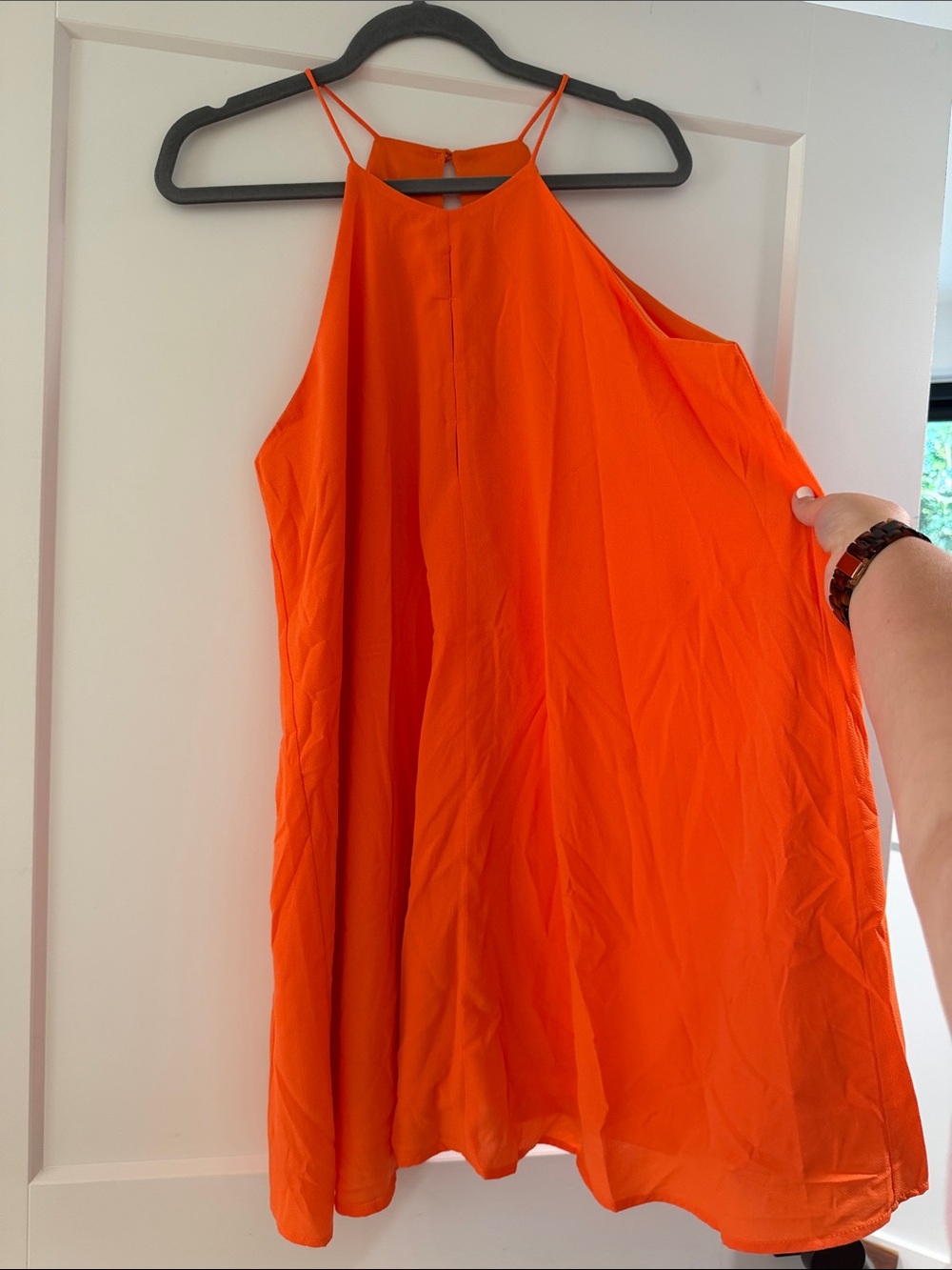She + Sky Vibrant Orange Keyhole High Neck Swing Dress